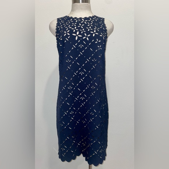 JCrew Navy Shift Dress | Size 4 | Laser cut Eyelet Dress w/ Slip - Picture 10 of 10